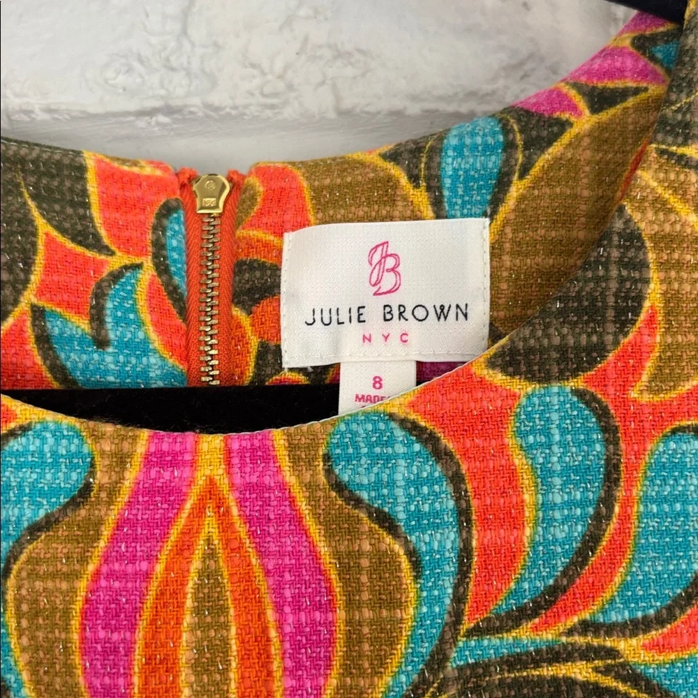 Vintage Julie Brown Colorful Sleeveless Shift Dress Size 8 - Picture 3 of 11